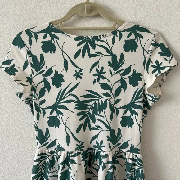 Pact NWOT Organic Cotton Fit & Flare Crossover Tropical Palm Summer Dress Small - Picture 11 of 16